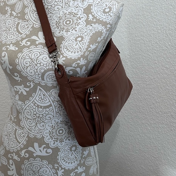 Great American Leather Works Brown Crossbody Purse Zip Pockets - Picture 3 of 12